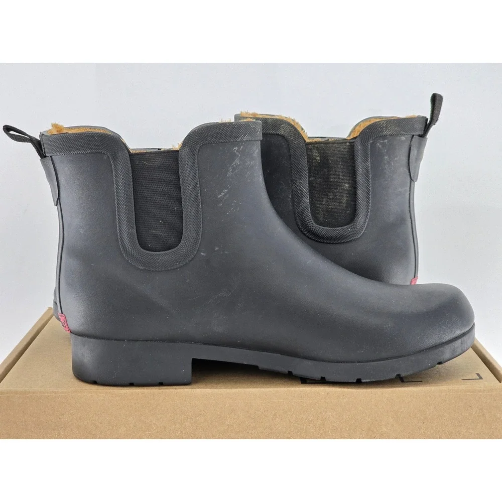 Chooka Rain Boots Women Size 10 Black Faux Fur Lined Chelsea - Good